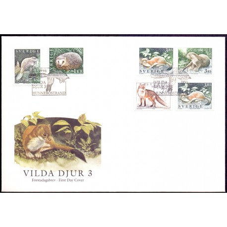 Sverige 1996. Vilde dyr. AFA 1853-57, postfrisk stemplet  hæfte FDC