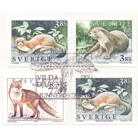 Sverige 1996. Vilde dyr. AFA 1853-57, postfrisk stemplet  hæfte FDC