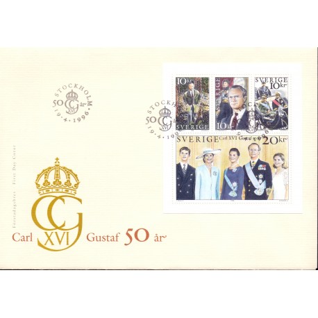 Sverige 1996. Kong Gustav 50 år. AFA 1861-64 postfrisk stemplet  hæfte FDC