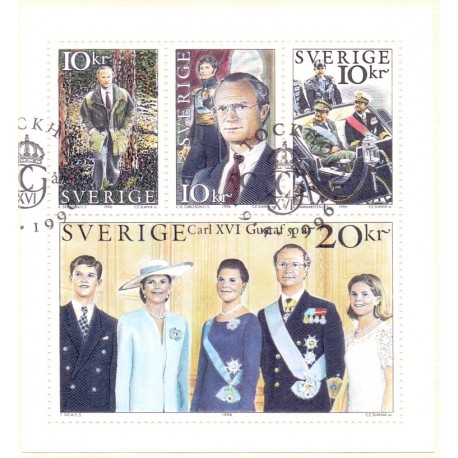 Sverige 1996. Kong Gustav 50 år. AFA 1861-64 postfrisk stemplet  hæfte FDC