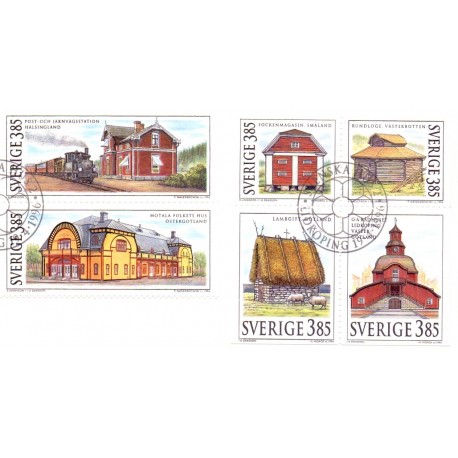 Sverige 1996. Svenske huse. AFA 1865-70 postfrisk stemplet  hæfte FDC