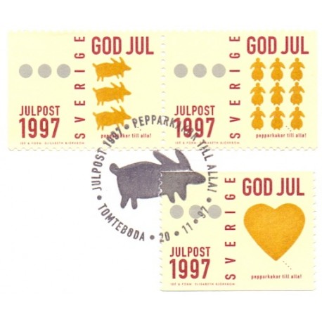Sverige 1997. Julefrimærker. AFA nr. 1955-7 postfrisk stemplet  hæfte FDC