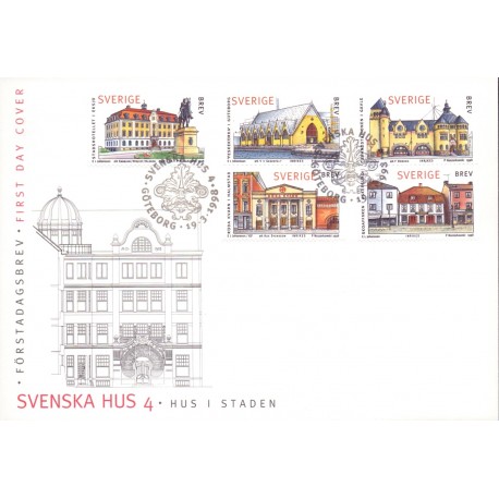 Sverige 1998. Svenske huse IV. AFA nr. 1967-71 postfrisk stemplet  hæfte FDC parstykkke