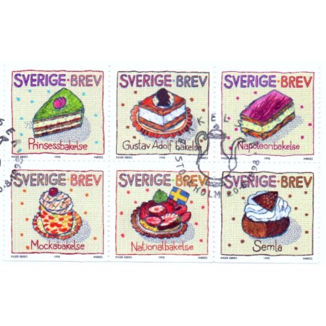 Sverige 1998. Flødekager. AFA nr. 1992-7 postfrisk stemplet  hæfte FDC parstykkke
