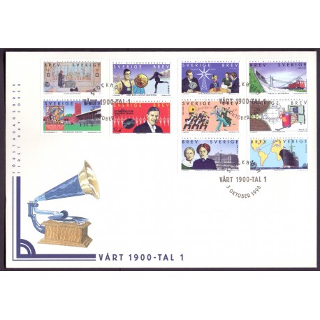 Sverige 1998. 1900-tallet I. AFA nr. 2000-2009 postfrisk stemplet  hæfte FDC parstykkke