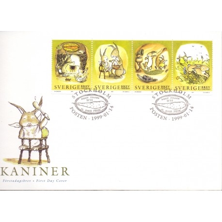 Sverige 1999. Kaniner. AFA nr. 2017-20 postfrisk stemplet  hæfte FDC parstykkke
