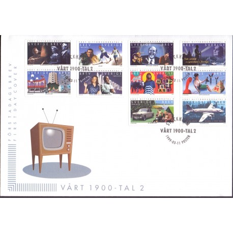 Sverige 1999. 1900-tallet II. AFA nr. 2026-35 postfrisk stemplet  hæfte FDC parstykkke
