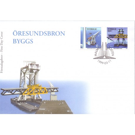 Sverige 1999. Øresundsbro-byggeriet. AFA nr. 2040-41 postfrisk stemplet  hæfte FDC parstykkke