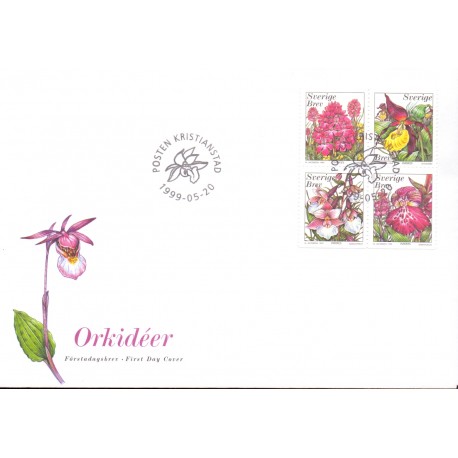 Sverige 1999. Orkidéer. AFA nr. 2042-45 postfrisk stemplet  hæfte FDC parstykkke