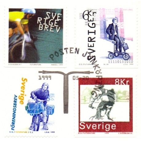 Sverige 1999. Cykler. AFA nr. 2046-49 postfrisk stemplet  hæfte FDC parstykkke