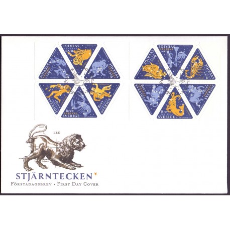 Sverige 1999. Stjernetegn. AFA nr. 2053-64 postfrisk stemplet  hæfte FDC parstykkke
