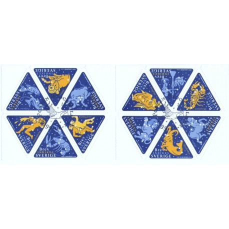 Sverige 1999. Stjernetegn. AFA nr. 2053-64 postfrisk stemplet  hæfte FDC parstykkke