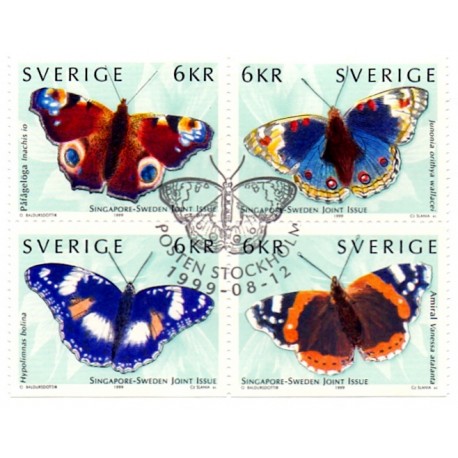 Sverige 1999. Sommerfugle. AFA nr. 2065-8 postfrisk stemplet  hæfte FDC parstykkke
