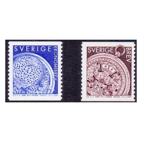 Sverige 2000. Kong Karl XII's lommeur. AFA 2085-86 postfrisk stemplet  hæfte FDC parstykkke