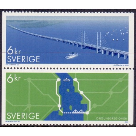 Sverige 2000. Øresundsforbindelsen. AFA 2107-09 postfrisk stemplet  hæfte FDC parstykkke