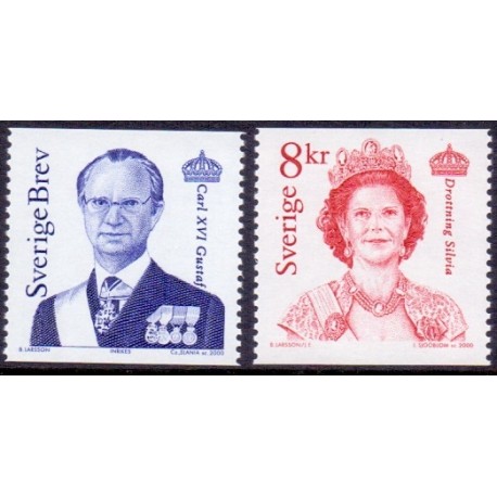 Sverige 2000. Kong Carl og Dr. Silvia. AFA 2120-21 postfrisk stemplet  hæfte FDC parstykkke