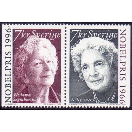 Sverige 2000. Nobelpristagere. AFA 2128-29, postfrisk parstykke stemplet  hæfte FDC parstykkke