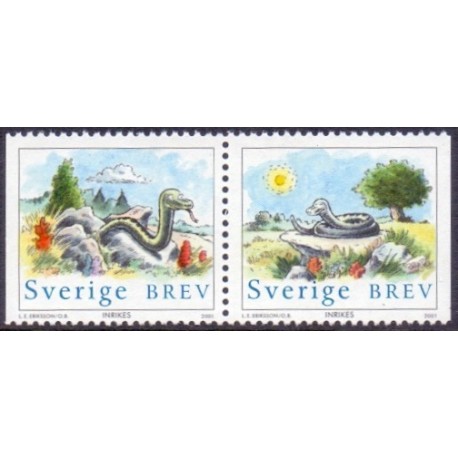 Sverige 2001. Kinesisk nytår Slangens år. AFA 2137-38, postfrisk parstykke stemplet  hæfte FDC parstykkke