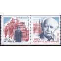 Sverige 2001. Ivar Lo-Johansen AFA nr. 2169-70, postfriske parstykker stemplet  hæfte FDC parstykkke