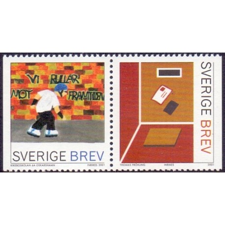 Sverige 2001. Frimærkets dag. AFA 2184-85, postfrisk stemplet  hæfte FDC parstykkke
