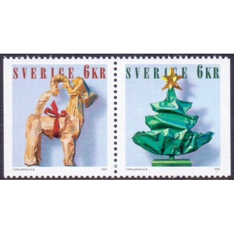 Sverige 2001. Julefrimærke. AFA 2186-87, postfrisk  stemplet  hæfte FDC parstykkke