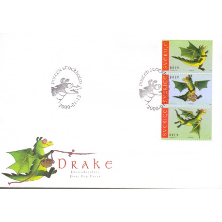 Sverige 2000. Kinesisk månenytår. Dragens år. AFA nr. 2082-84 postfrisk stemplet  hæfte FDC parstykkke
