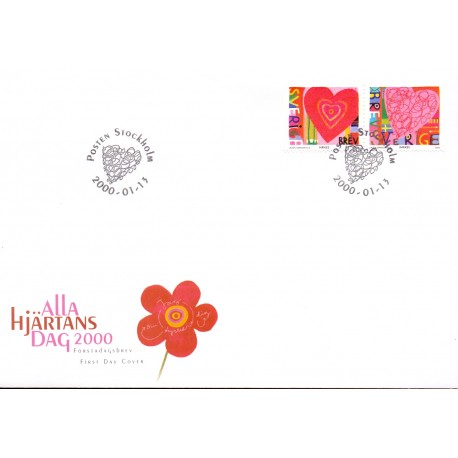 Sverige 2000. Valentins dag. AFA 2087-88 postfrisk stemplet  hæfte FDC parstykkke