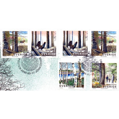Sverige 2000. Motiver fra skoven. AFA 2090-93 postfrisk stemplet  hæfte FDC parstykkke