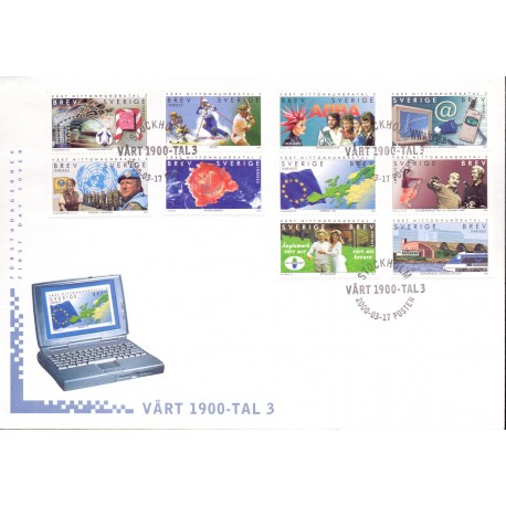 Sverige 2000. 1900-tallet, III. AFA 2094-2103 postfrisk stemplet  hæfte FDC parstykkke
