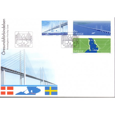 Sverige 2000. Øresundsforbindelsen. AFA 2107-09 postfrisk stemplet  hæfte FDC parstykkke