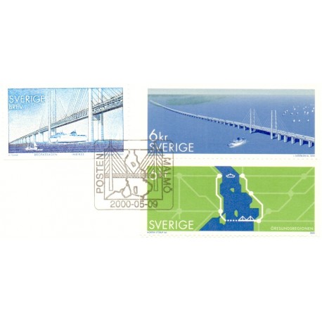 Sverige 2000. Øresundsforbindelsen. AFA 2107-09 postfrisk stemplet  hæfte FDC parstykkke