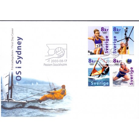 Sverige 2000. OL i Sydney. AFA 2110-13 postfrisk sammentryk stemplet  hæfte FDC parstykkke