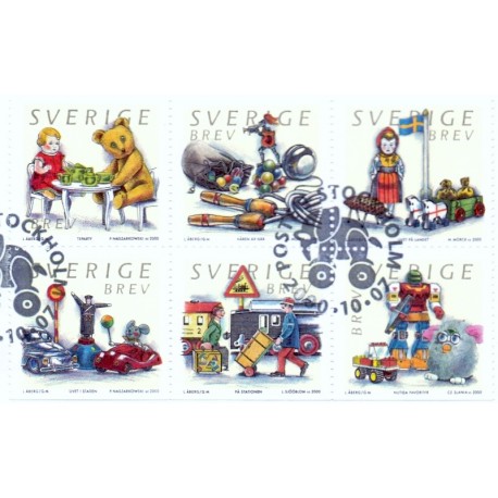 Sverige 2000. Legetøj. AFA 2122-27, postfrisk sammentryk stemplet  hæfte FDC parstykkke