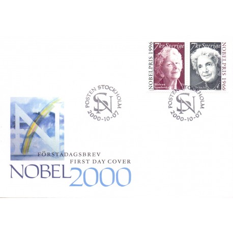 Sverige 2000. Nobelpristagere. AFA 2128-29, postfrisk parstykke stemplet  hæfte FDC parstykkke