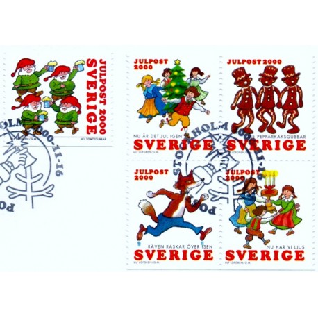 Sverige 2000. Julefrimærker I. AFA 2130-34, postfrisk parstykke stemplet  hæfte FDC parstykkke