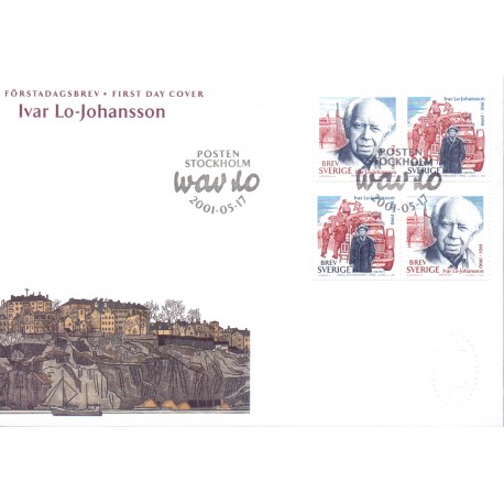 Sverige 2001. Ivar Lo-Johansen AFA nr. 2169-70, postfriske parstykker stemplet  hæfte FDC parstykkke