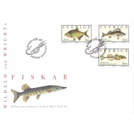 Sverige 2001. Fisk. AFA 2173-75, postfrisk stemplet  hæfte FDC parstykkke