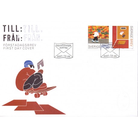 Sverige 2001. Frimærkets dag. AFA 2184-85, postfrisk stemplet  hæfte FDC parstykkke