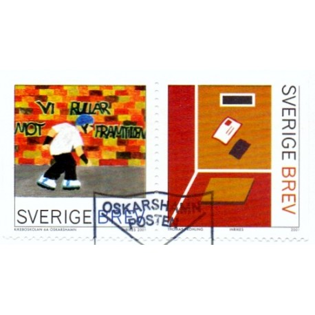 Sverige 2001. Frimærkets dag. AFA 2184-85, postfrisk stemplet  hæfte FDC parstykkke