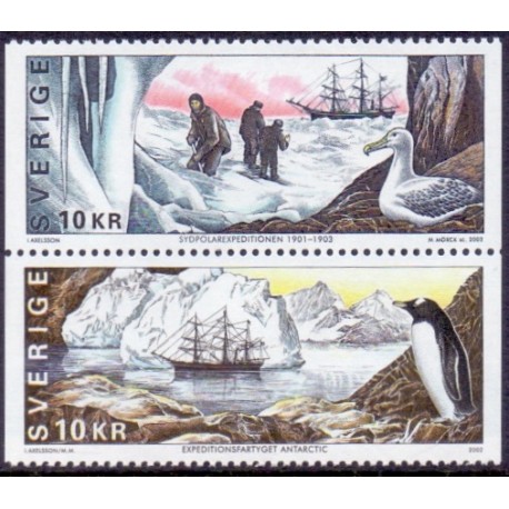 Sverige 2002. Sydpolarekspeditioner. AFA 2195-96, postfrisk stemplet  hæfte FDC parstykkke