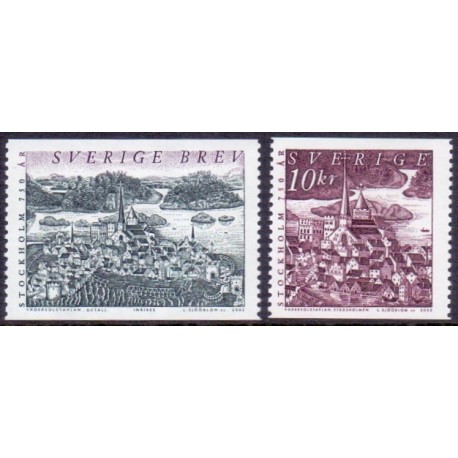 Sverige 2002. Stockholm 750 år. AFA 2213-14, postfrisk  stemplet  hæfte FDC parstykkke