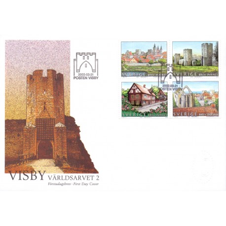 Sverige 2002. Hansestaden Visby. AFA 2215-18, postfrisk sammentryk   stemplet  hæfte FDC parstykkke