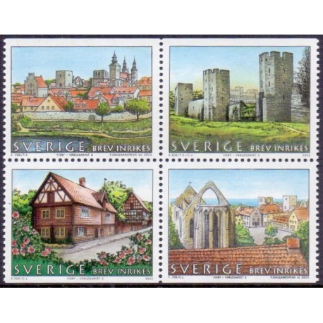 Sverige 2002. Hansestaden Visby. AFA 2215-18, postfrisk sammentryk   stemplet  hæfte FDC parstykkke