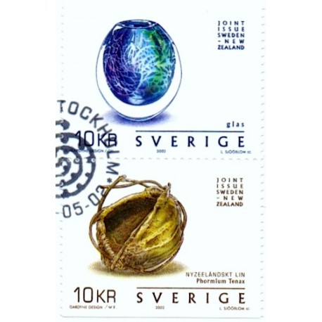 Sverige 2002. Kunsthåndværk. AFA 2230-31, postfrisk sammentryk  stemplet  hæfte FDC parstykkke