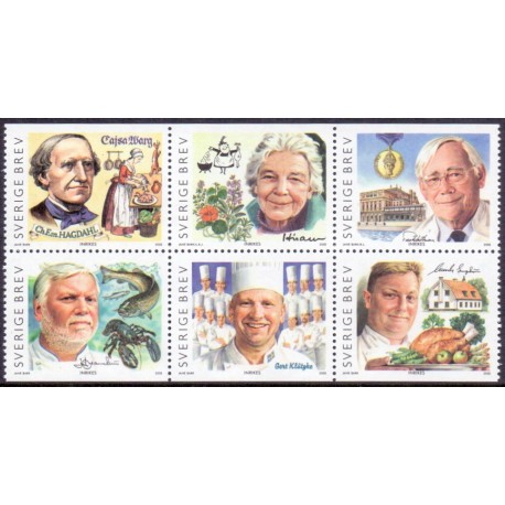 Sverige 2002. Gastronomi. AFA 2232-37, postfrisk sammentryk  stemplet  hæfte FDC parstykkke