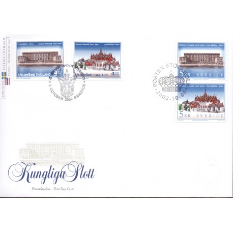 Sverige 2002. Kongelige slotte. AFA 2248-49, postfrisk parstykke  stemplet  hæfte FDC parstykkke