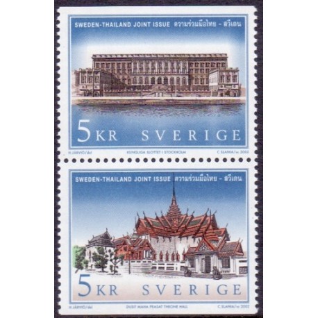 Sverige 2002. Kongelige slotte. AFA 2248-49, postfrisk parstykke  stemplet  hæfte FDC parstykkke