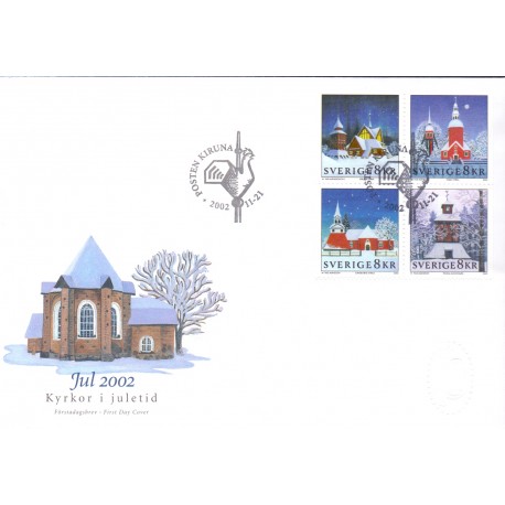 Sverige 2002. Kirker i juletiden. AFA 2250-53,  postfrisk sammentryk   stemplet  hæfte FDC parstykkke