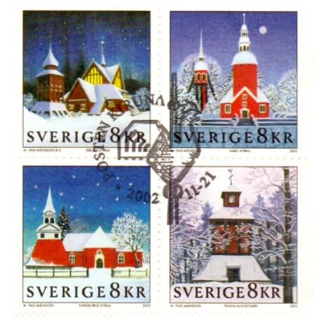 Sverige 2002. Kirker i juletiden. AFA 2250-53,  postfrisk sammentryk   stemplet  hæfte FDC parstykkke