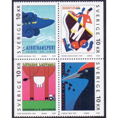 Sverige 2003. Europamærker / CEPT. AFA 2263-66,  postfrisk sammentryk stemplet  hæfte FDC parstykkke